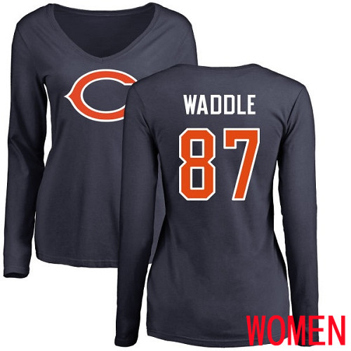 Chicago Bears Navy Blue Women Tom Waddle Name and Number Logo NFL Football #87 Long Sleeve T Shirt->nfl t-shirts->Sports Accessory